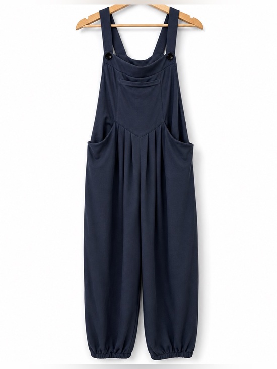 HALARA Pants - Halara Ribbed Button Strap Pockets Jumpsuit Blue Relaxed Wide Leg L Regular